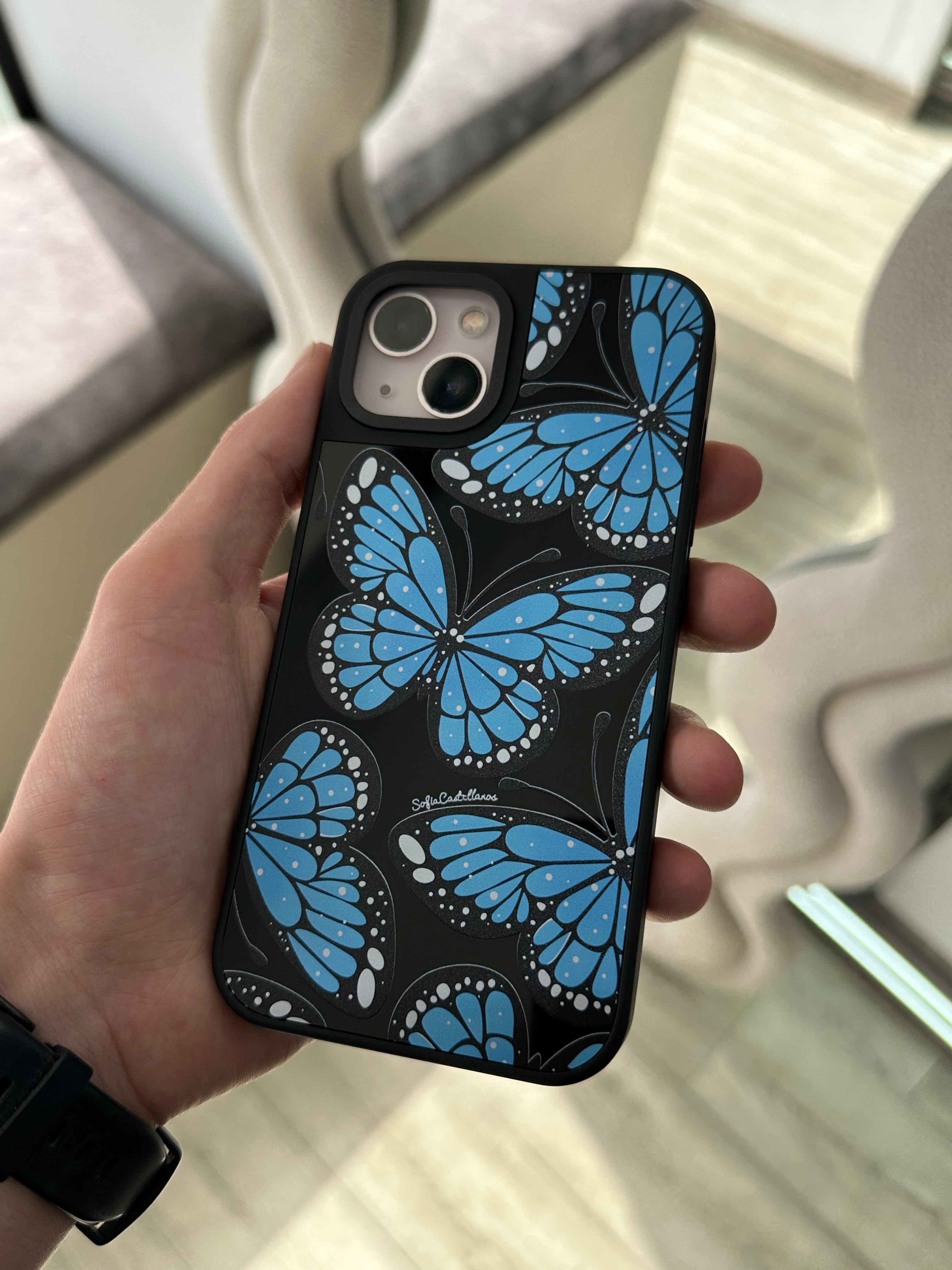 Coque papillon bleu 3D