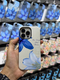 Coque fleur bleu double protection