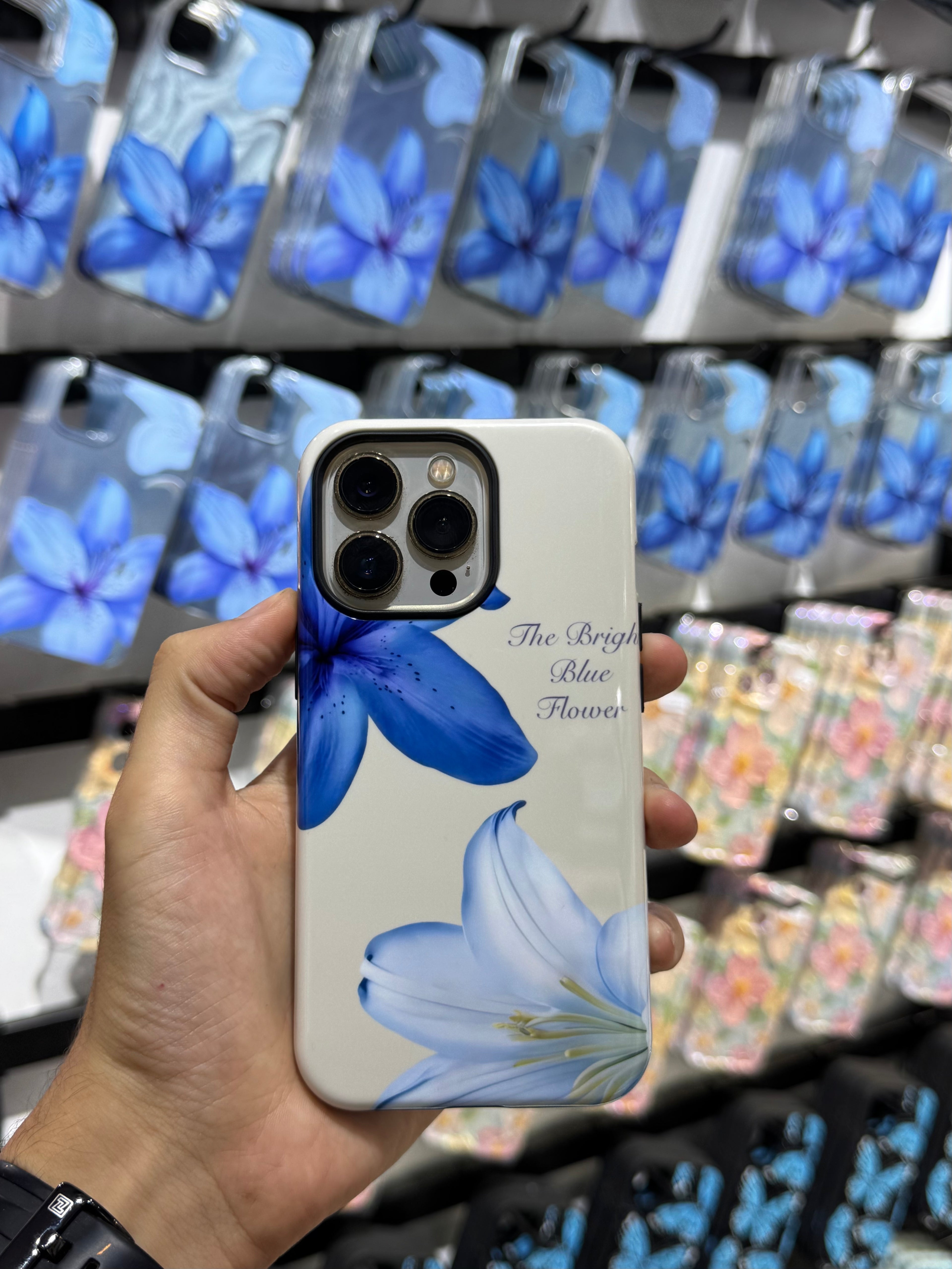 Coque fleur bleu double protection